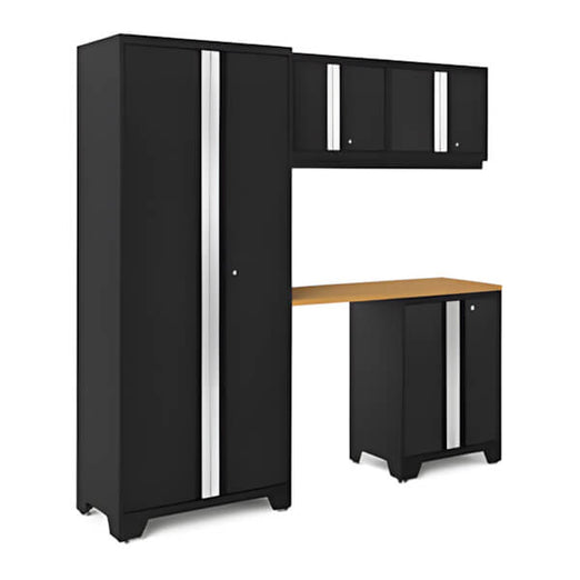 NewAge Garage Cabinets BOLD Series Black 5-Piece Set with Bamboo Top-56783-Garage Giant