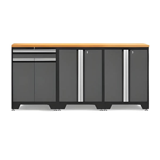 NewAge Garage Cabinets - PRO Grey 4-Piece Workbench Setup with Bamboo Top