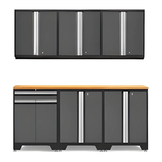 NewAge Garage Cabinets - PRO Grey 7-Piece Workbench Setup with Bamboo Top