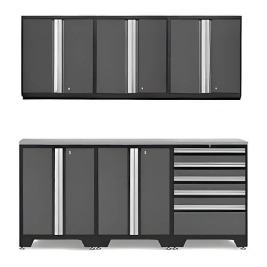 NewAge Garage Cabinets - PRO Grey 7-Piece Work Station with Stainless Steel Top
