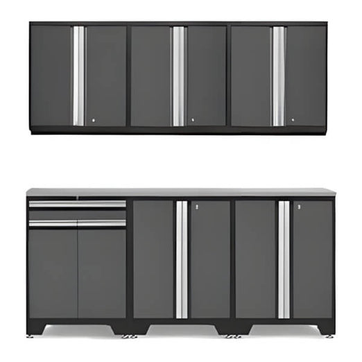NewAge Garage Cabinets - PRO Grey 7-Piece Workbench Setup with Stainless Steel Top
