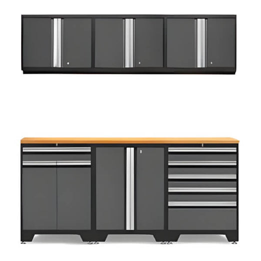NewAge Garage Cabinets - PRO Grey 7-Piece Workbench Set with Bamboo Top