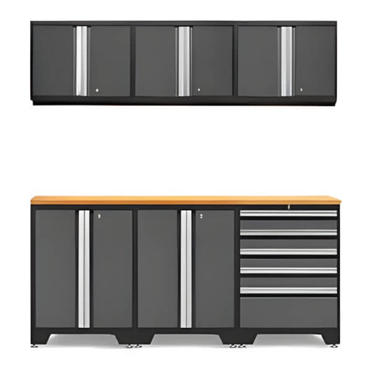 NewAge Garage Cabinets PRO Grey 7-Piece Work Station with Bamboo Top-52004 + 52002 + 52000 + 32284-Garage Giant