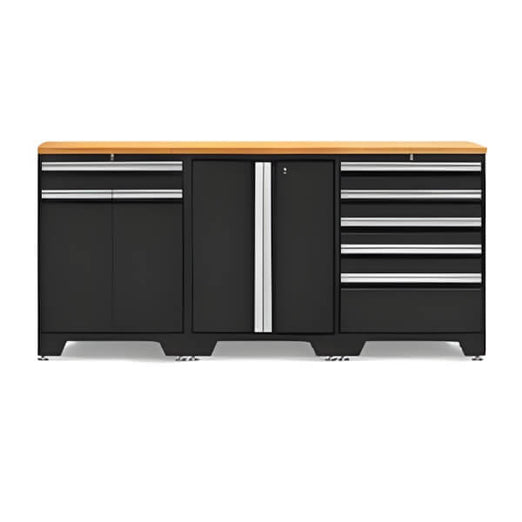 NewAge Garage Cabinets - PRO Black 4-Piece Workbench Set with Bamboo Top