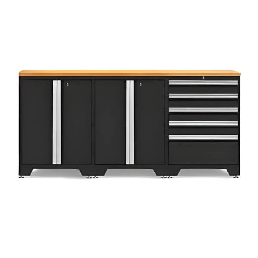 NewAge Garage Cabinets PRO Black 4-Piece Work Station with Bamboo Top-52804 + 52802 + 32284-Garage Giant