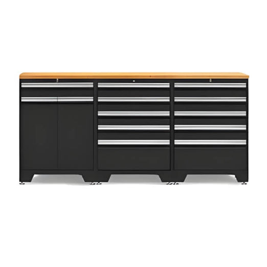 NewAge Garage Cabinets PRO Black 4-Piece Garage Cabinet Set with Bamboo Top-52803 + 52804 + 32284-Garage Giant