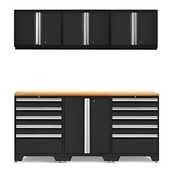 NewAge Garage Cabinets PRO Black 7-Piece Workbench System with Bamboo Top-52802 + 52804 + 52800 + 32284-Garage Giant