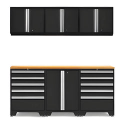 NewAge Garage Cabinets PRO Black 7-Piece Workbench System with Bamboo Top-52802 + 52804 + 52800 + 32284-Garage Giant