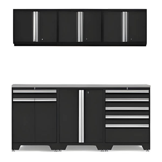 NewAge Garage Cabinets - PRO Black 7-Piece Workbench Set with Stainless Steel Top