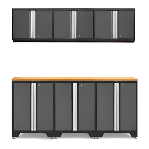 NewAge Garage Cabinets - PRO Grey 7-Piece Workbench Setup with Bamboo Top