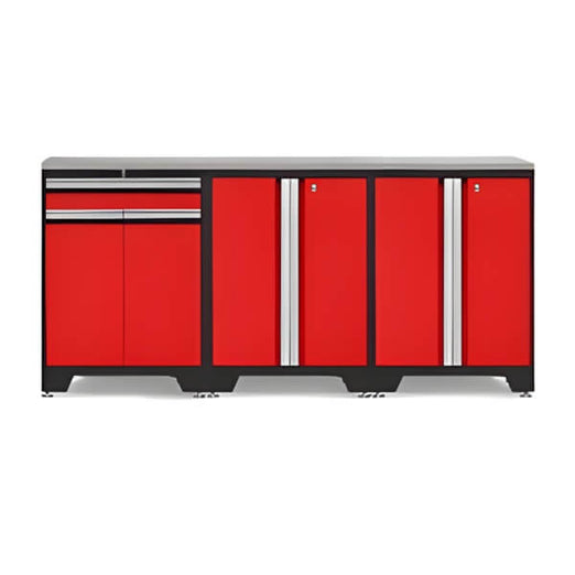 NewAge Garage Cabinets - PRO Red 4-Piece Workbench Setup with Stainless Steel Top