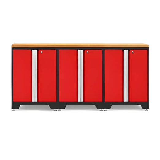 NewAge Garage Cabinets - PRO Red 4-Piece Work Station with Bamboo Top