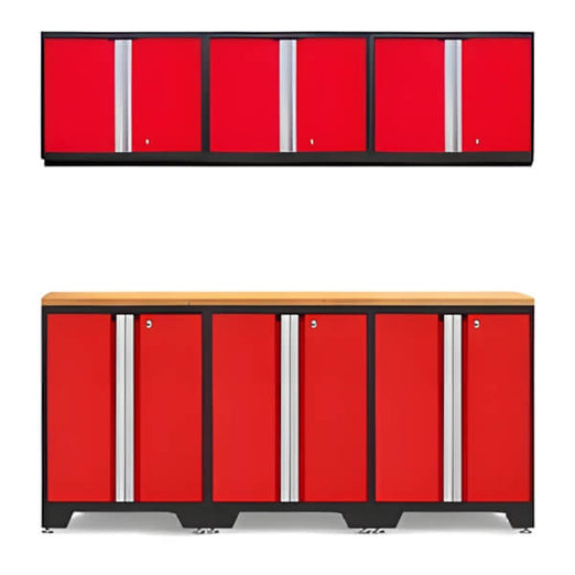 NewAge Garage Cabinets PRO Red 7-Piece Workbench Setup with Bamboo Top-Garage Giant