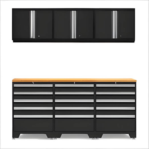 NewAge Garage Cabinets PRO Black 7-Piece Garage Storage Set with Bamboo Top-52804 + 52800 + 32284-Garage Giant