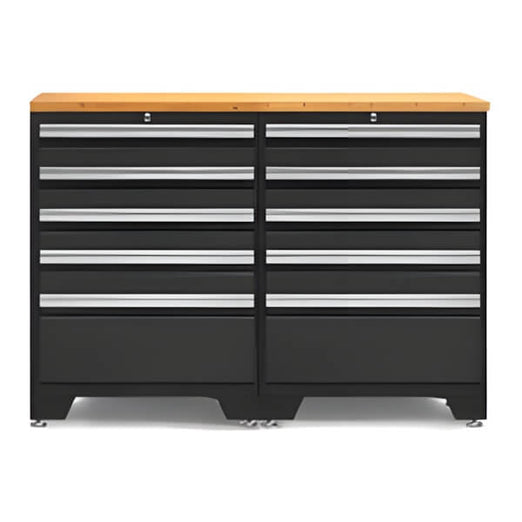 NewAge Garage Cabinets - PRO Black 3-Piece Workbench Set with Bamboo Top