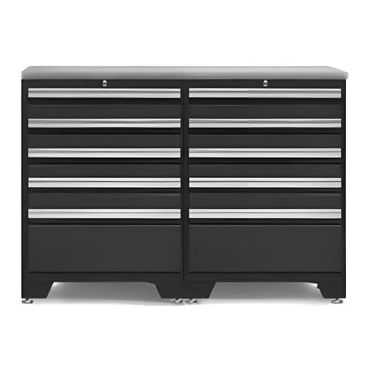 NewAge Garage Cabinets - PRO Black 3-Piece Workbench Set with Stainless Steel Top