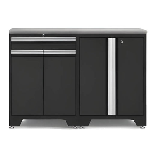 NewAge Garage Cabinets - PRO Black 3-Piece Workbench Setup with Stainless Steel Top