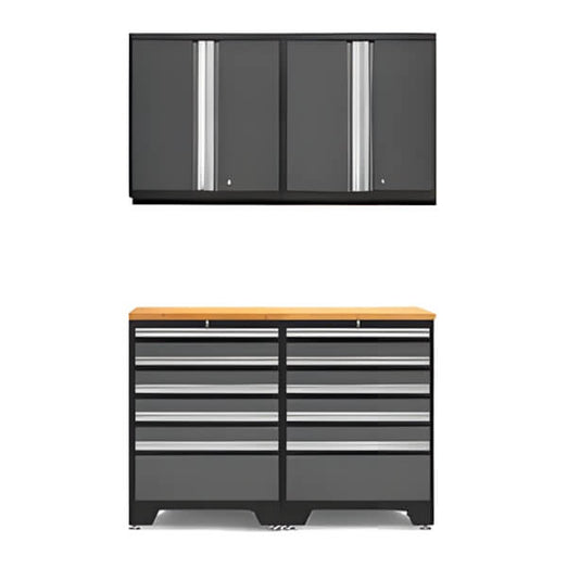 NewAge Garage Cabinets PRO Grey 5-Piece Workbench System with Bamboo Top-52004 + 52015 + 32257-Garage Giant