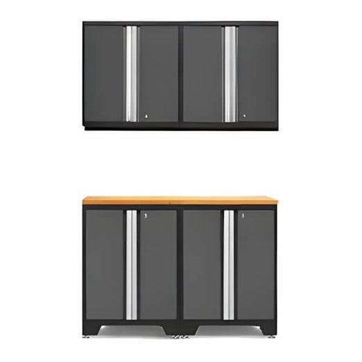 NewAge Garage Cabinets PRO Grey 5-Piece Workbench Setup with Bamboo Top-Garage Giant