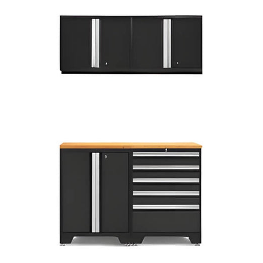 NewAge Garage Cabinets PRO Black 5-Piece Workbench System with Bamboo Top-52802 + 52804 + 52800 + 32257-Garage Giant