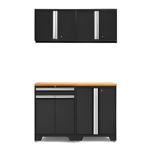 NewAge Garage Cabinets PRO Black 5-Piece Workbench Set with Bamboo Top-52802 + 52803 + 52800 + 32257-Garage Giant