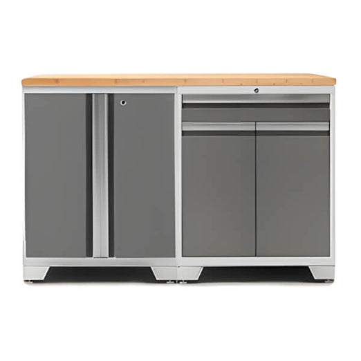 NewAge Garage Cabinets - PRO Platinum 3-Piece Workbench Setup with Bamboo Top