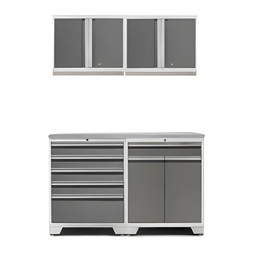 NewAge Garage Cabinets - PRO Platinum 5-Piece Garage Cabinet Set with Stainless Steel Top
