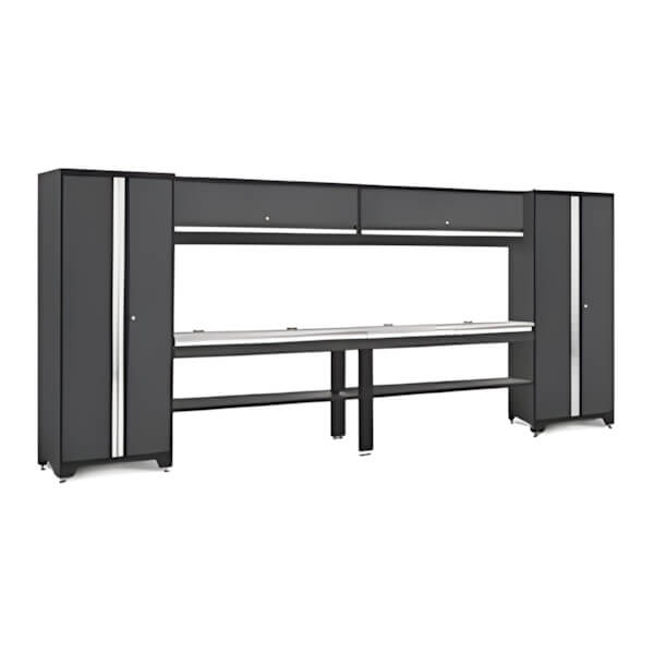 NewAge Garage Cabinets BOLD Series Grey All In One 8-Piece Set with Stainless Steel Top-74505-Garage Giant
