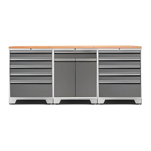 NewAge Garage Cabinets PRO Platinum 4-Piece Garage Cabinet Set with Bamboo Top-52404 + 52403 + 32284-Garage Giant