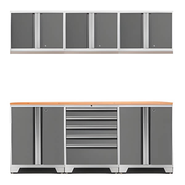 NewAge Garage Cabinets PRO Platinum 7-Piece Work Station with Bamboo Top-52404 + 52402 + 52400 + 32284-Garage Giant