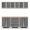 NewAge Garage Cabinets PRO Platinum 7-Piece Work Station with Bamboo Top-52404 + 52402 + 52400 + 32284-Garage Giant