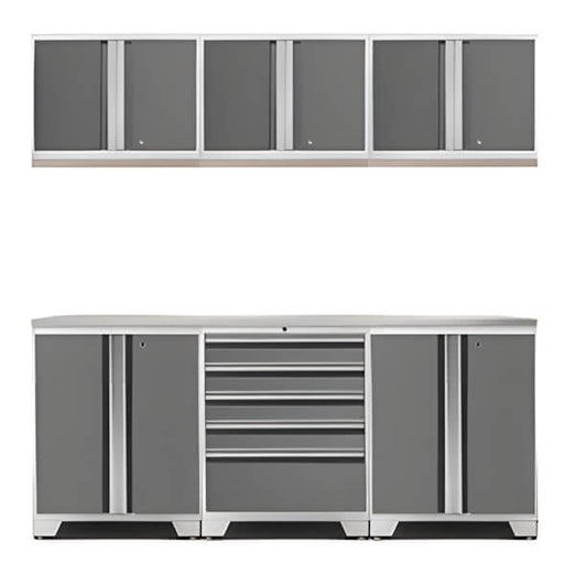 NewAge Garage Cabinets - PRO Platinum 7-Piece Work Station with Stainless Steel Top