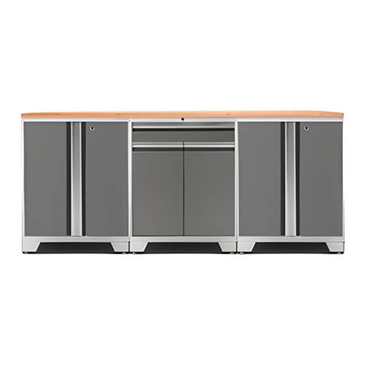 NewAge Garage Cabinets PRO Platinum 4-Piece Workbench Setup with Bamboo Top-52403 + 52402 + 32284-Garage Giant