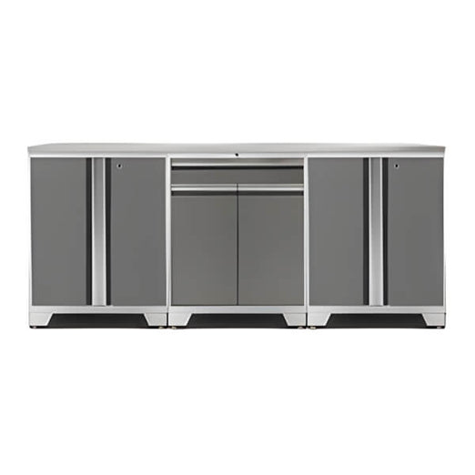 NewAge Garage Cabinets PRO Platinum 4-Piece Workbench Setup with Stainless Steel Top-52403 + 52402 + 36784-Garage Giant