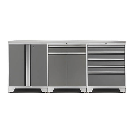 NewAge Garage Cabinets - PRO Platinum 4-Piece Workbench Set with Stainless Steel Top