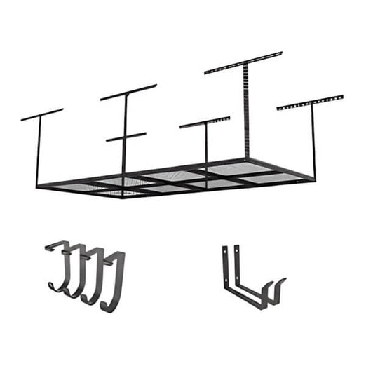 Fleximounts 4' x 8' Overhead Storage Rack with Hooks (Black)-FLX-GR48B-H-BLK-Garage Giant