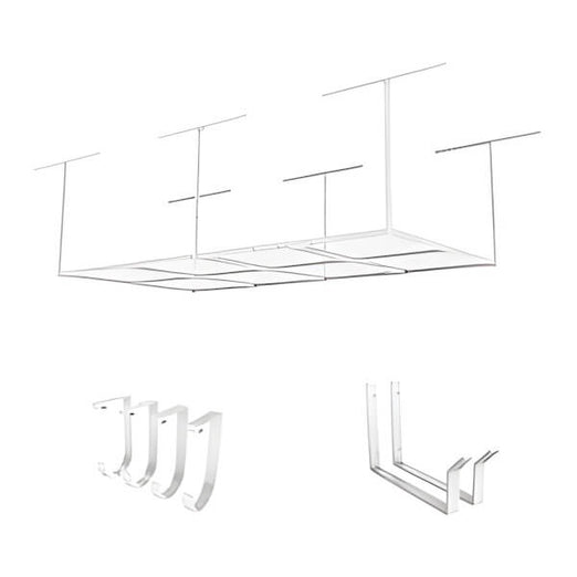 Fleximounts 4' x 8' Overhead Storage Rack with Hooks (White)-FLX-GR48-H-WHT-Garage Giant