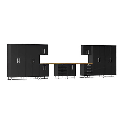 Ulti-MATE Garage 12-Piece Garage Cabinet Kit with Bamboo Worktop in Midnight Black Metallic-UG23122B-Garage Giant