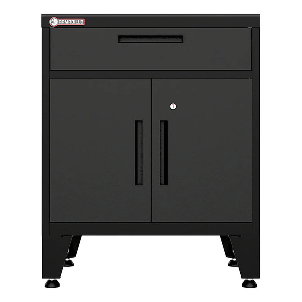 Armadillo Tough Black Multifunction Base Cabinet with Rubber Work Mat-AR1DR28BB-Garage Giant