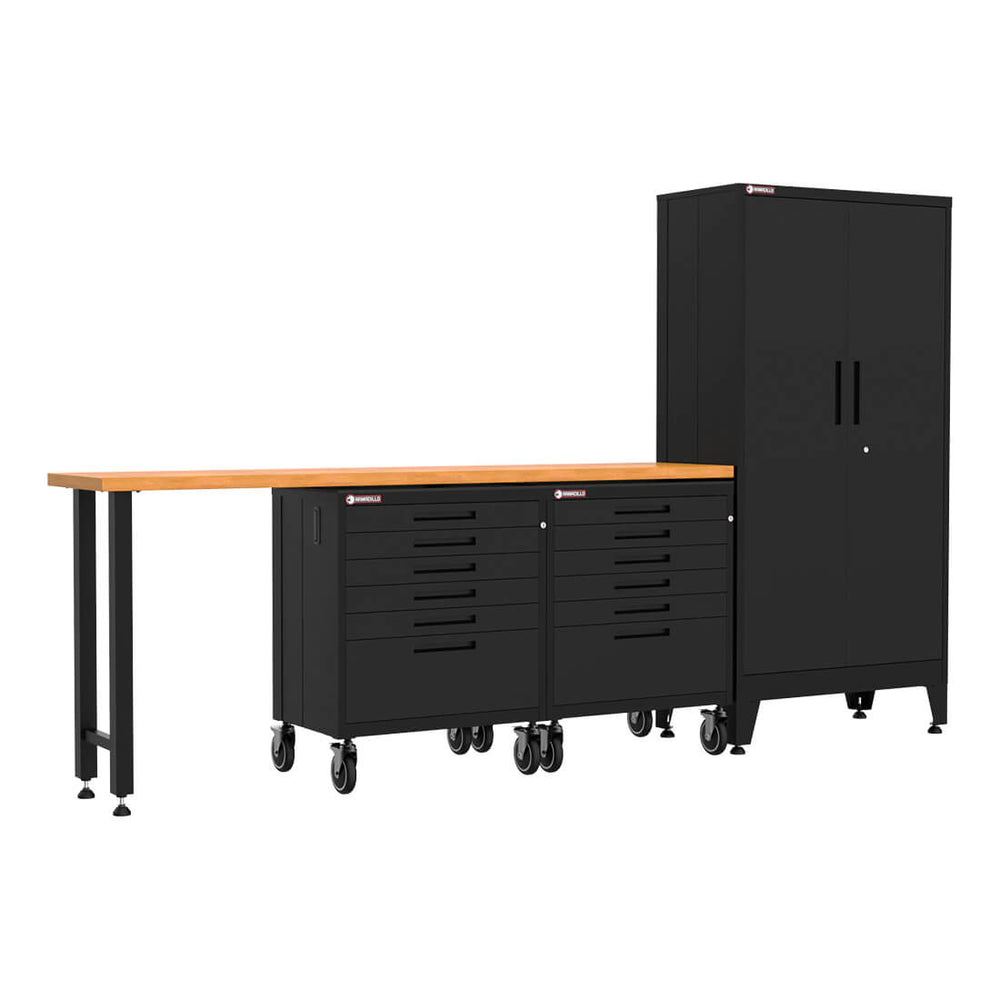 Armadillo Tough Black 4-Piece Garage Cabinet Set with Levelers and Casters-AR4PC12B-Garage Giant