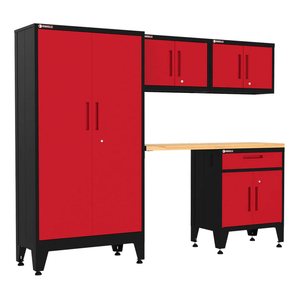 Armadillo Tough Red 5-Piece Garage Cabinet Configuration with Levelers-AR5PC41R-Garage Giant