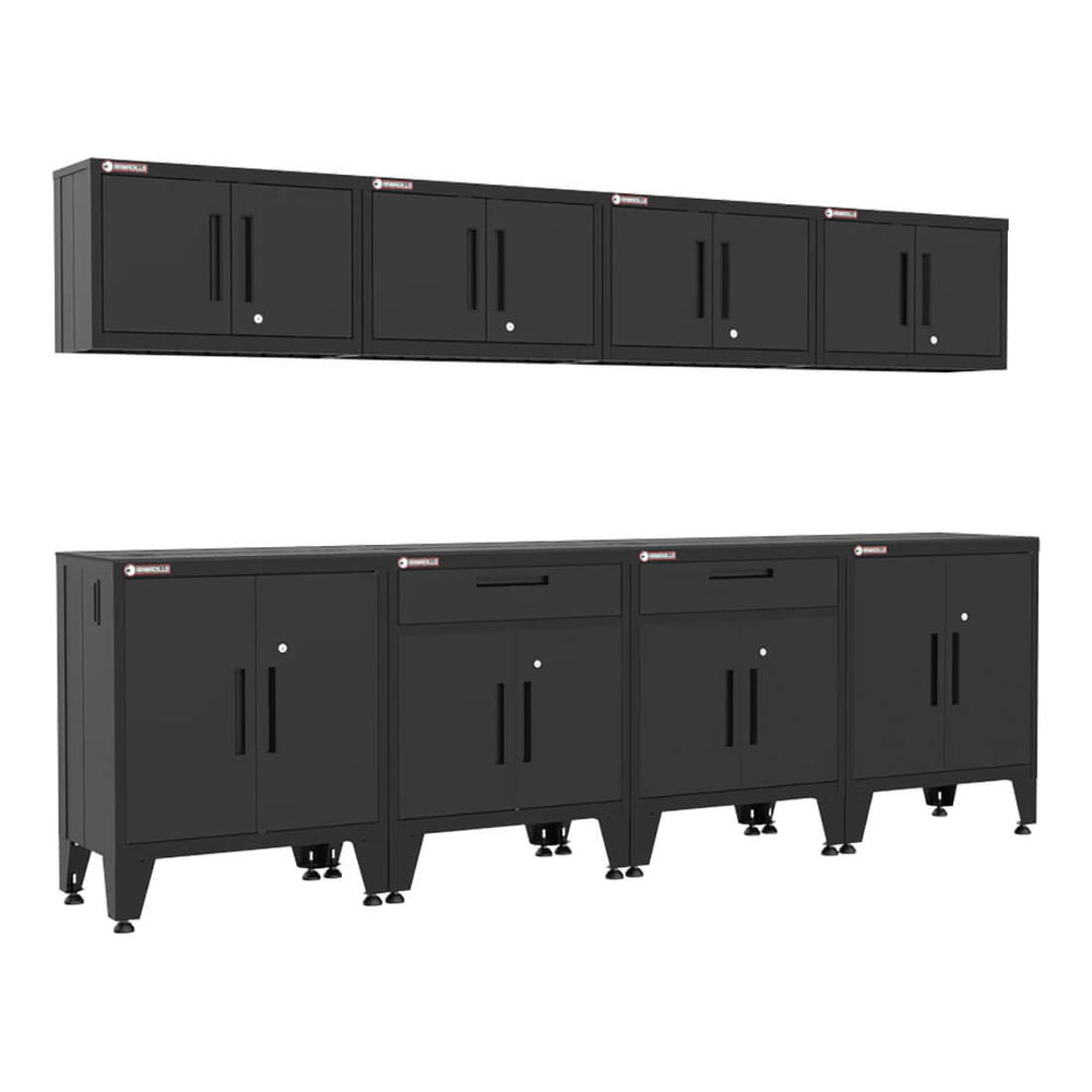 Armadillo Tough Black 8-Piece Garage Cabinet Configuration with Levelers-AR8PC83B-Garage Giant