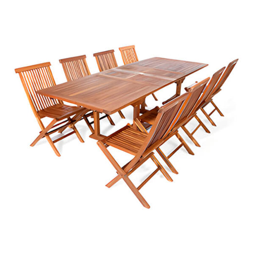 All Things Cedar 9-Piece Twin Butterfly Extension Table Folding Chair Set with Blue Cushions-TE90-22-B-Garage Giant