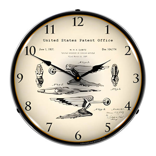 Collectable Sign and Clock 1937 Packard Radiator Cap Hood Ornament Patent Blueprint Backlit Wall Clock-22041291-Garage Giant