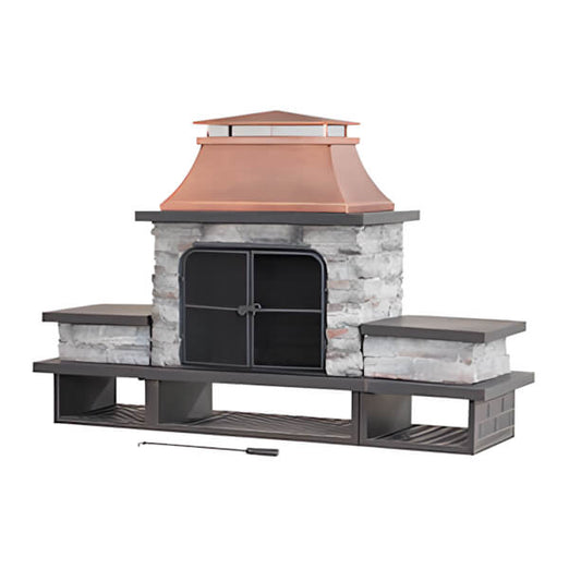 Sunjoy Group 48-Inch Wood Burning Stone Fireplace with Fire Poker | A304001200 | Garage Giant