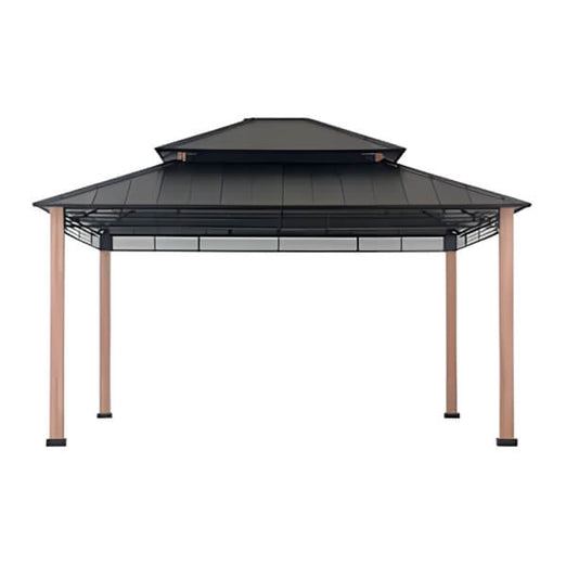 Sunjoy Group SummerCove 13 x 15 Wooden 2-Tier Hardtop Gazebo with Ceiling Hook (Black Roof) | A102012600 | Garage Giant