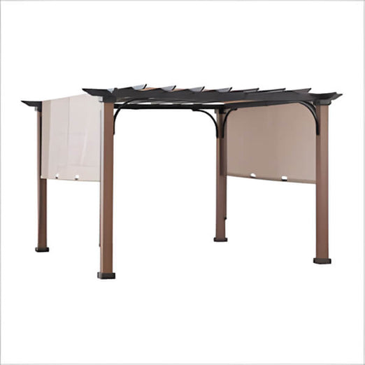 Sunjoy Group 11 x 11 Modern Metal Pergola Kit with Tan Adjustable Canopy-A106005900-Garage Giant
