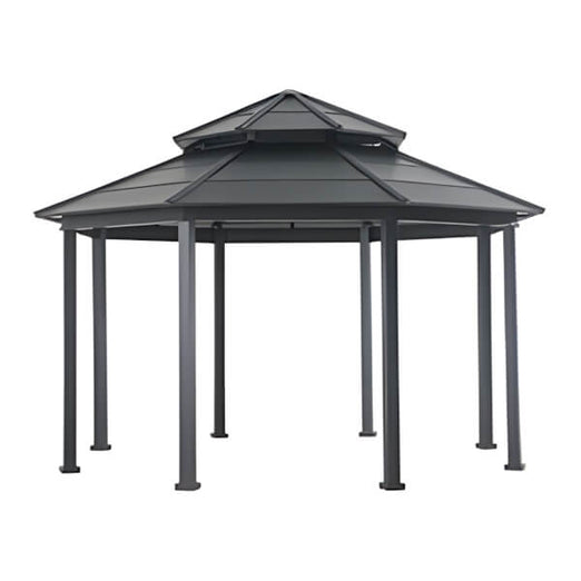 Sunjoy Group 15 x 15 Octagon Double Tiered Metal Gazebo with Dual Rails and Ceiling Hook-A102022200-Garage Giant