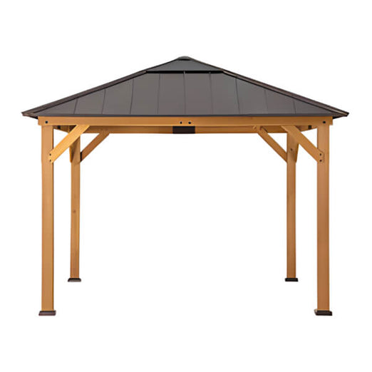 Sunjoy Group 11 x 11 Cedar Framed Gazebo with Steel Hip Roof and Skylight (Brown Roof)-A102007260-Garage Giant