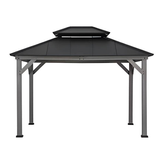 Sunjoy Group 10 x 12 Cedar Framed Gazebo with Steel Hardtop (Black Roof)-A102032601-Garage Giant